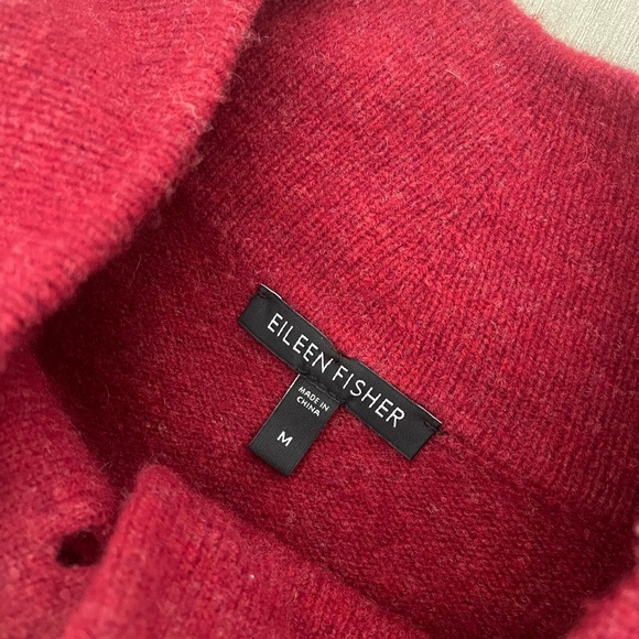 Eileen Fisher | Wool Funnel Neck Crimson Red Shepard Jacket Sz Med - Picture 5 of 5